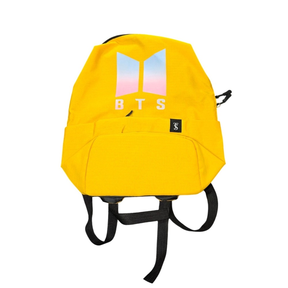 BTS K-Pop Logo Backpack Yellow Ripstop School Travel Bag with Gradient Graphic